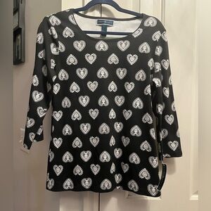 Karen Scott NWT Top - Black with Hearts Print - size S